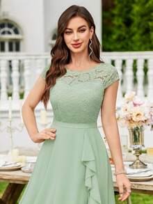 MIUSOL Floral Lace Corset With Ruffle Hem Cocktail Dress - Mint Green - View 8