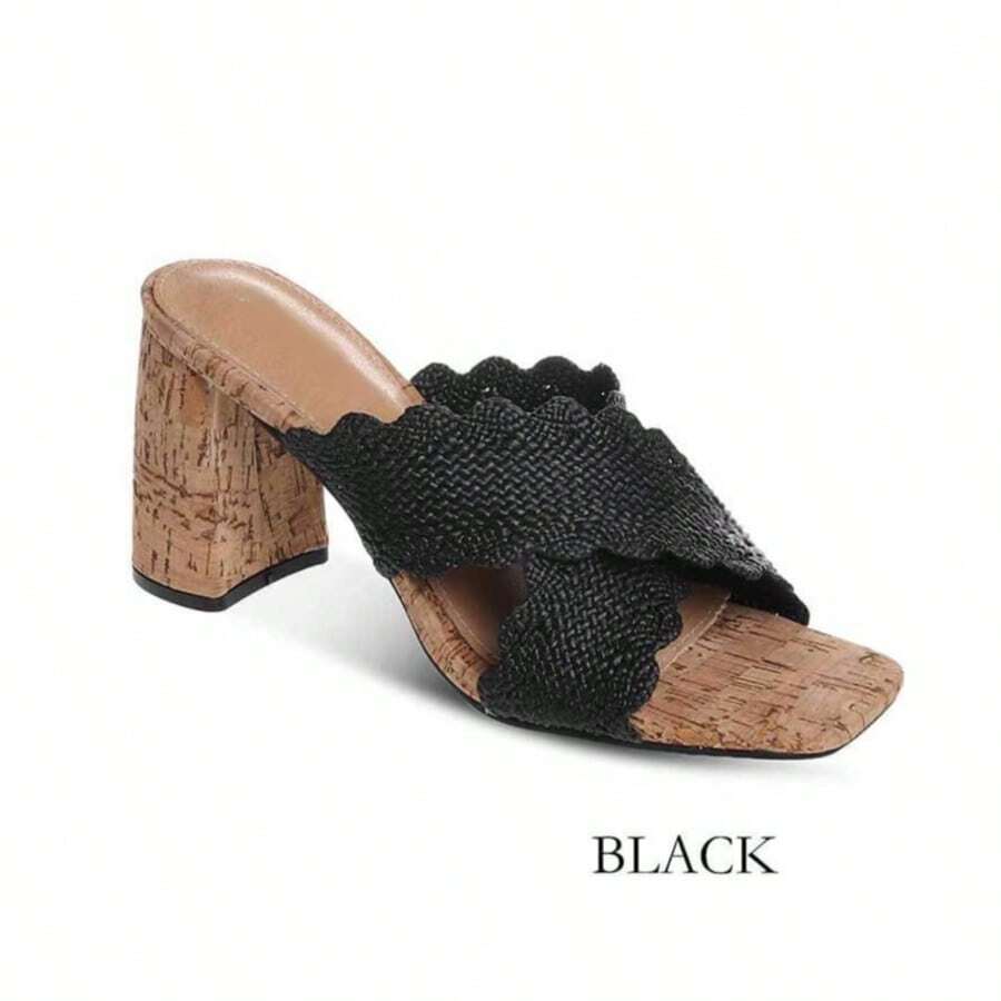 Summer Fashionable Versatile Criss-Cross High Heel Sandals - Black - View 1