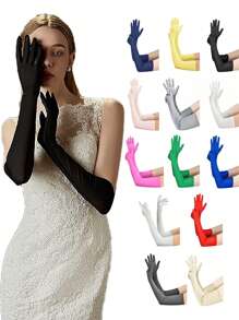 D EXCEED 1/2Pcs 1920s Long Opera Party Gloves For Women 20s Satin Gloves Costumes Elbow Length Bridal Evening Dress Accessory For Costume Party Engagement And Wedding Party