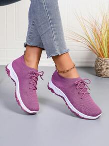 [Lila Damen Sportliche Sneaker] Rutschfeste flache Low-Top, Zweifarbige Außensohle, mit atmungsaktivem Premium-Mesh-Obermaterial, geeignet für den ganzen Tag, Laufen, Wandern, Fitnessstudio Training und Lässig