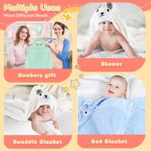 2pcs Set Baby Hooded Animal Face Capes, Unisex Infant Unique Animal Design, Super Soft Towels, All Season, Toddler Plush Cartoon Bathroom Products Wrapping Shawl, Multipurpose As Swaddle, Blanket, Stroller Canopy, Beach Towel, Baby Gift