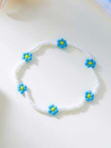 1pc Fashionable & Versatile Handmade Beaded Flower Design Anklet For Women, Bohemian Style, Summer - Flower Anklet - View 10