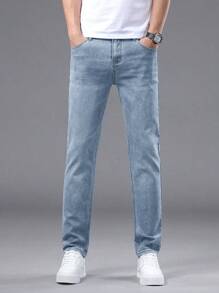 Men's Casual Straight Stretch Denim Jeans With Pockets