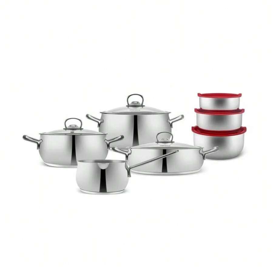 Karaca Cook And Store 13-Piece Stainless Steel Induction Cookware Set, Silver - Default - View 1