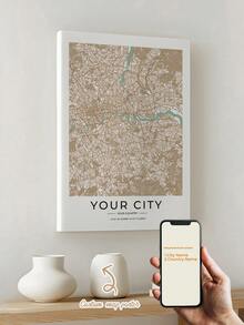 1pc Modem Style Personalized City Country Coordinates Map Gift Canvas Poster Wall Art, Custom Cover Poster For Home Decor, Canvas For Living Room Bedroom Kitchen Game Room Home Decor,  Perfect Gift And Decoration, Frameless / Inner Frame Gift - 彩色 - 查看 21