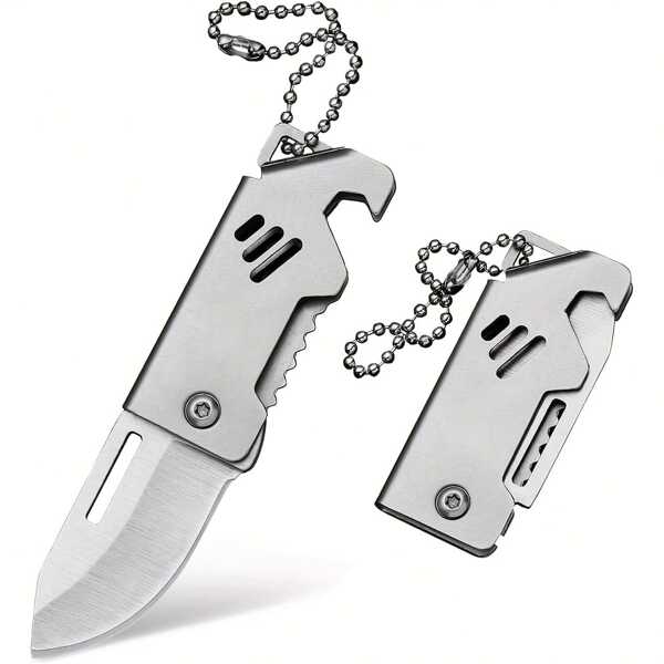 1 pezzo Mini coltello pieghevole con apribottiglie, lama in acciaio inossidabile, portachiavi, leggero e durevole, adatto per uso quotidiano, campeggio o escursioni | Mini coltello alla moda | Coltello leggero, mini taglierina