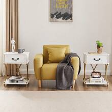 VECELO Set Of 2 Industrial Nightstand With X-Design Frame - Drawer End Table For Bedroom Living Room, 23.6" Retro Side Table,White - 白色 - 查看 6