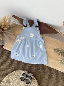 Vestido de tirantes azul claro fresco con bordado floral para niñas bebé en verano - Azul - Ver 3