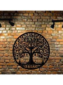 15.75 Inch Circular Elegant Tree Of Life Metal Wall Art, Intricate Black Metal Decor With Nature Patterns, Ideal For Home, Office, Outdoor Use, Perfect Housewarming & Birthday Gift, Suitable For Modern Home Decoration