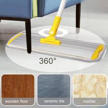 Flat Mop Cleaning Mop With 1 Telescopic Long Handle And 2 Stainless Steel Rods, Wet & Dry Mop For Hard Surface Laminate Wood Tile Kitchen Bathroom Floor Cleaning With 1 Cleaning Scraper - Màu vàng - Xem 4