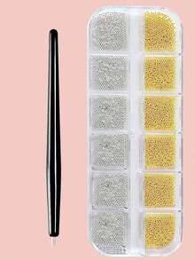 12Grids/Box Mixed Color Stainless Steel Metal Bead Nail Art Decoration 3D Mini Small 1Mm Caviar Ball Silver Charm Faux Pearl Manicure Nail Supplies Nails Nail Charms Nail Gems - Multicolor - View 8