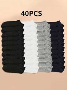 40 Pairs Men's Thin Solid Color Low Cut Cotton Socks, Black/White/Gray, Spring Autumn New Business Work Non-Slip Ankle Socks