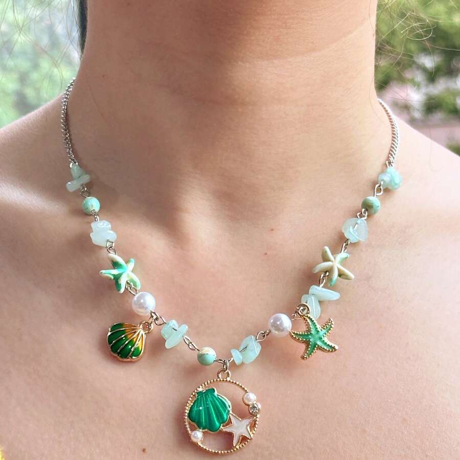 1pc Summer Beach Pearl & Shell Necklace, Romantic Ocean Style Necklace Perfect For Vacation Check-In - Multicolor - View 1