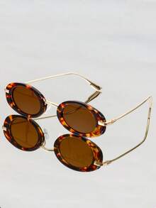 New Retro Small Frame Oval Personalized Fashion Glasses, Elegant Minimalist Versatile Beach/Party Fashion Glasses, Suitable For Daily Wear (Unisex) - Multicolor - View 7