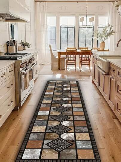 Ultra Soft Crystal Velvet Antique Brick Cafe Corridor Soft Comfortable Mat, Art Gallery Indoor Pink Non-Slip Mat, Living Room Fashionable Decorative Long Carpet, Balcony Aisle Carpet