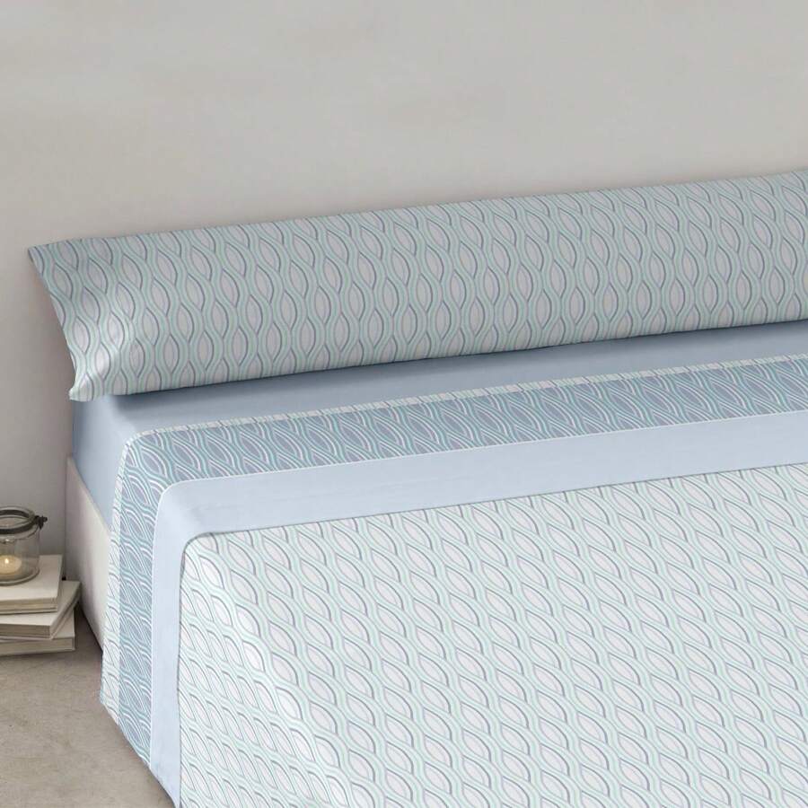 Mercury Textil 夏季和中季床單套件 50% 棉和 50% 滌綸，印花床單套件，帶花朵、幾何設計，3 件套，包括枕頭套 + 床單 + 床笠。觸感柔軟、輕薄且可調整。非常適合增添現代和優雅的氣息✅ 24/48 小時內發貨✅ 快速發貨 - 達利藍 - 查看 1