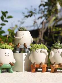 Smiling Face Flower Pot For Indoor And Outdoor Plants, Resin Stool Succulent Plant Pot For String Of Pearls, Unique Gift For Mother's Day, Birthday
