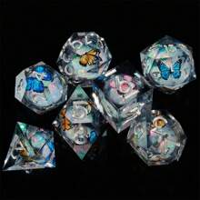 7pcs Butterfly Theme Resin Glitter Dice Set, Polyhedral Dice Suitable For Carnival, Board Games, Tabletop Dice, Birthday, Holiday Gifts, Ramadan, Christmas, Thanksgiving, Halloween