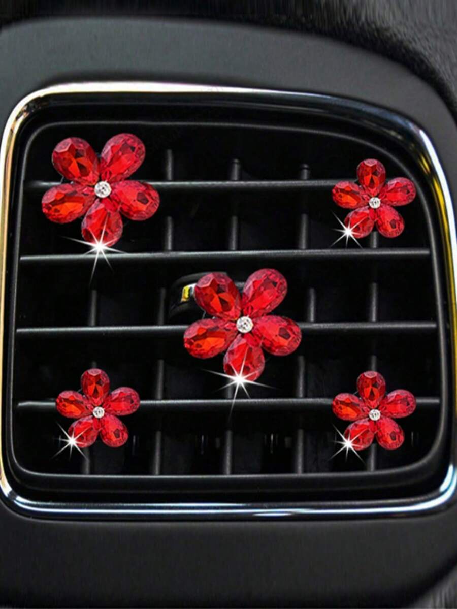 5 件装闪亮水晶宝石花汽车出风口装饰夹汽车装饰夹饰品