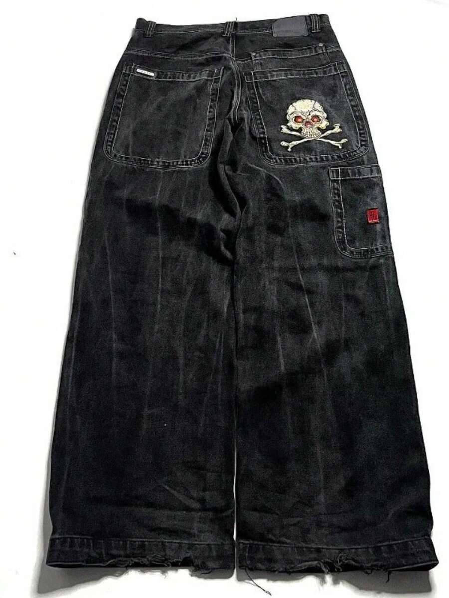 Men's Baggy Hip-Hop Jeans With Harajuku Streetwear Style And Wide-Legged Denim Pants - N41 black - 查看 1