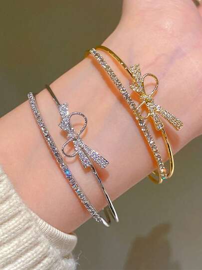 1pc 18K Gold Plated Copper Bow Bracelet For Women