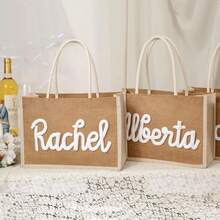 Personalized Bridesmaid Tote Bags, Custom Linen Gift Bags, Beach Tote Bags, Bachelorette Party Bags, Bridesmaid Invitation Gifts, Wedding Gift Bags, Mother's Day Gifts, Multi-Purpose, Large Capacity, Multi-Functional, Colorful, Cute, Adorable, Simple, Fun, Kawaii, Millennial Style, Minimalist, Commuting, Business Casual, Basic Styles, Customized, Personalized - Brown - View 2