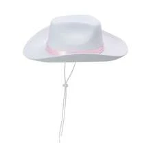 Adjustable Chin Strap Cowboy Hats Cowgirl Hat With Scarf For Women Girls Cowboy Costume Theme Party - 白色帽子粉紅色絲帶 - 查看 5