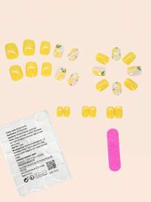 Migliora istantaneamente il tuo aspetto con 24 unghie finte corte e quadrate a forma di limone, unghie finte di colore giallo limone per donne e ragazze, 1 pezzo di gel trasparente +1 lima, spedizione casuale del gel trasparente