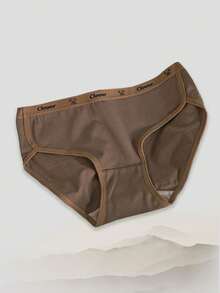 4 条装运动风格女士棉质内裤，熊字母单色女士三角内裤，无缝透气中腰女童内裤。