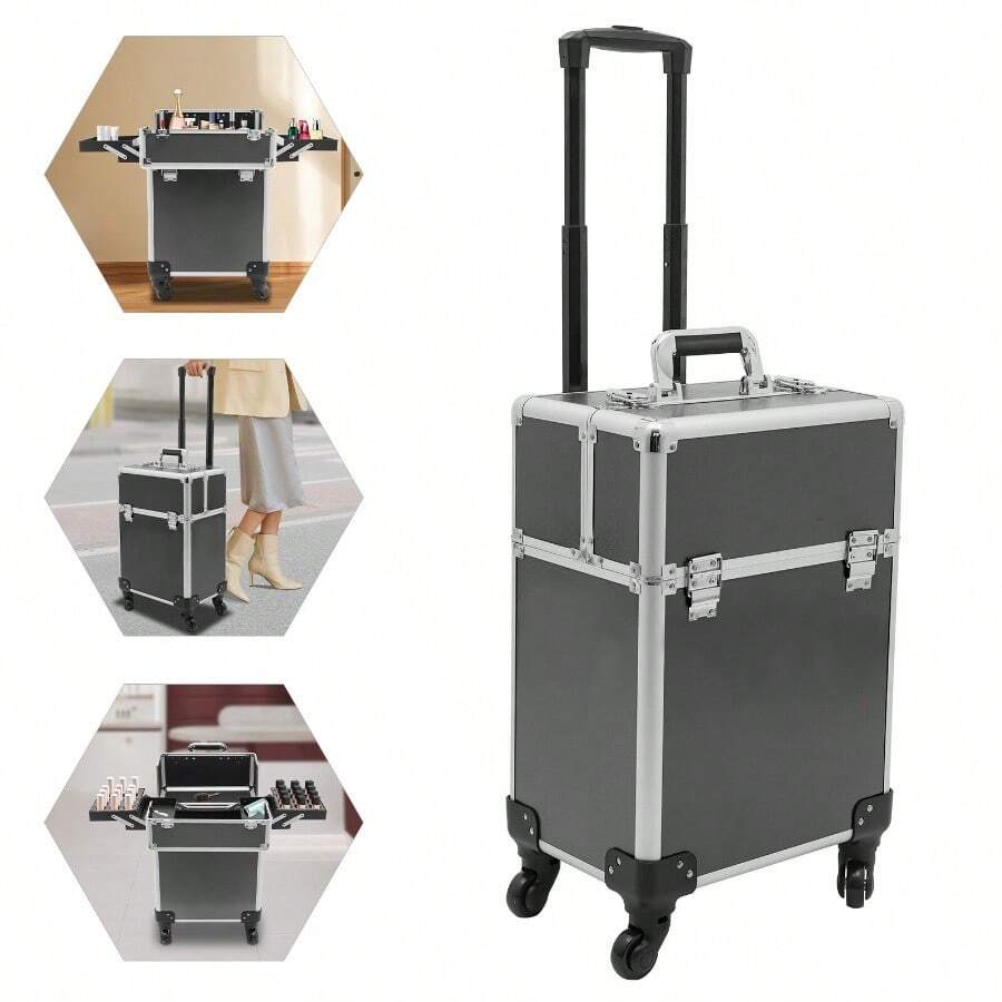 Rolling Makeup Train Case Professional Cosmetic Trolley Large Storage 4 Layers - as pic - View 1