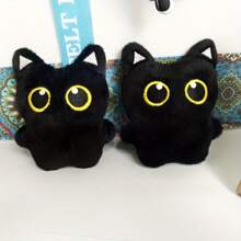 Llavero de peluche de gato negro lindo, colgante de animal de peluche pequeño y adorable de gato, cadena de perlas aleatoria, mejor regalo para mujeres