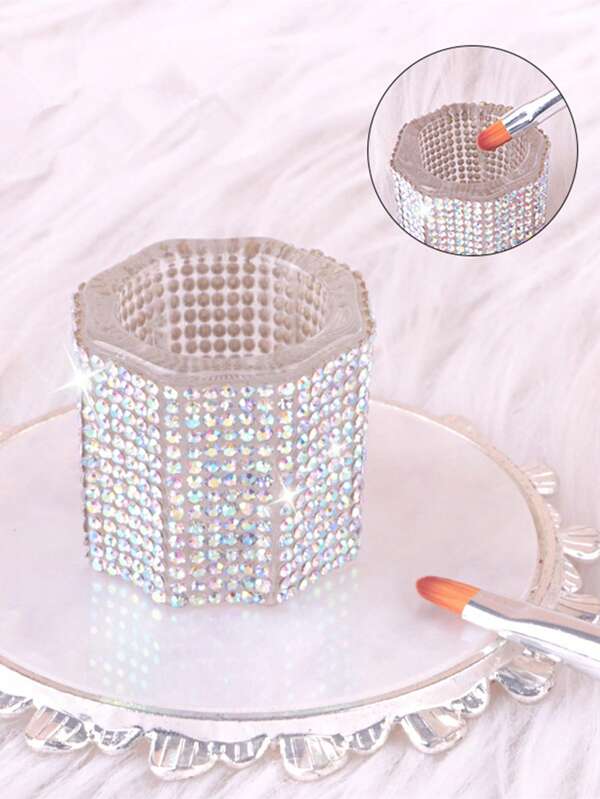 1 Stück glänzender, komplett mit Diamanten besetzter Kristall Oktagonaler Glas Becher Nagel Acryl Pulver Flüssigkeitspinsel Reiniger Glas Becher Schüssel Maniküre Ausstattung Zubehör Werkzeuge