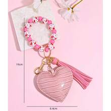 豹纹木珠手链钥匙扣时尚皮革心形流苏钥匙圈包包饰品 Y2K 哥特豹纹猎豹印花 - 彩色 - 查看 9