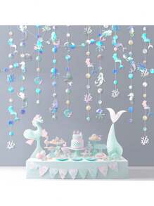 1pc Mermaid Pennant Banner, Glittering Mermaid Style Pennant, Novel Design, Great For Home Decor, Party, Birthday, Photo Backdrop, Suitable For Various Festivals, Gatherings, And Seasons