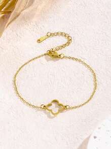 1 pieza Pulsera de acero inoxidable minimalista con flor de cuatro hojas hueca, adecuada para uso diario o fiesta de las mujeres, gran regalo para el Día de la Madre