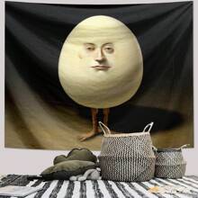 1pc Abstract Egg Person Printed Tapestry, Wall Decor, Ins Style, Polyester Tapestry, Living Room Bedroom Office Wall Decoration, College Dorm, Home Decor Party, Rectangular Hanging Kitchen Wall Decor With Drape, Comes With 3 Wall Nails And 2 Clips