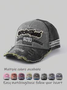 1pc Vintage Style Embroidered Letter Distressed Washed Hole Unisex Baseball Cap