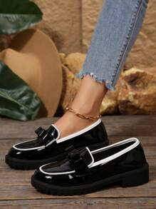 Women's Casual Contrast Color Leather Loafers, College Style