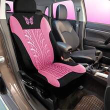 4pcs Front Car Seat Cover Butterfly Pattern With Tire Shape, (2pcs Seat Cover + 2pcs Headrest Cover) Car Seat Protector Cushion - Bướm hồng nhạt - Xem 5