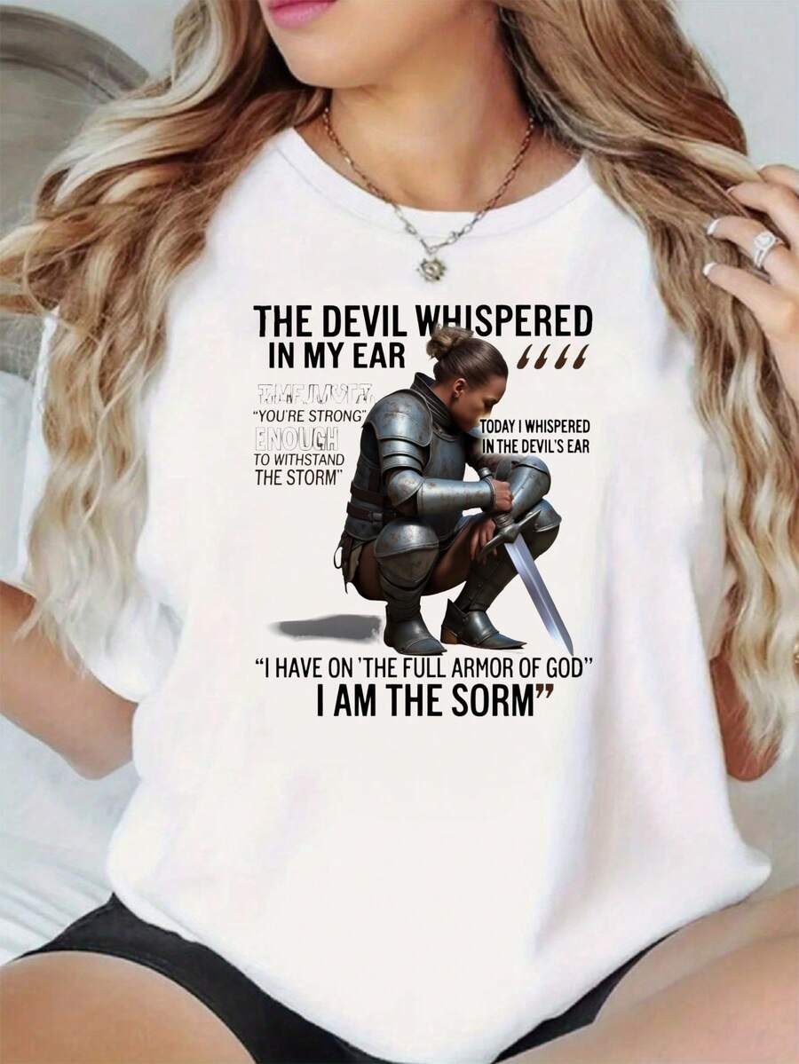 The Devil Whispered In My Ear, I Have On The Full Armor Of God, I Am The Storm - Inspirational Quote T-Shirt For Men And Women - 白色 - 查看 1