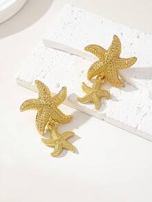 1 Pair Geometric Starfish Earrings, Suitable For Daily Wear - Yellow Gold - View 2