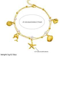 1pc Beach Holiday Ocean Style Sea Shell, Starfish & Tropical Fish Charm Stainless Steel Anklet, Suitable As Festival Gift For Women