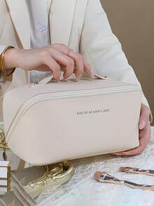 大容量双层防水PU皮革化妆包，多功能旅行收纳包，化妆品收纳整理包，洗漱包