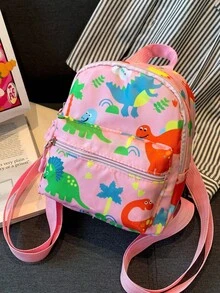 Cartoon Dinosaur Nylon Cute Backpack - Pink - View 3