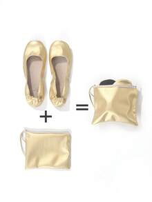 Women's Fashion Casual Soft Comfortable Versatile Indoor Slippers, Lightweight Barefoot Feel, Foldable Easy To Carry, One-Touch Slip-On, Suitable For Dancing - Gold - View 6