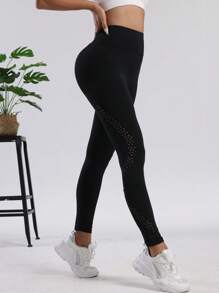 Solid Color Hollow Out High Waisted Women's Slim Fit Lifting Yoga Pants