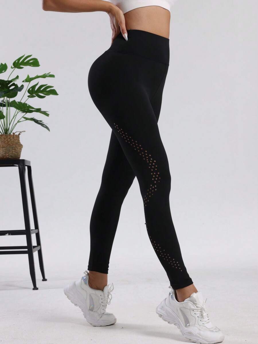 Solid Color Hollow Out High Waisted Women's Slim Fit Lifting Yoga Pants