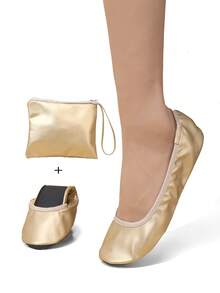 Women's Fashionable Casual Indoor Slippers, Lightweight, Barefoot Feeling, Soft And Comfortable, Versatile, Foldable, Easy Slip On, Suitable For Indoor Wear, Dancing - Gold - View 2