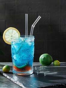 10 Pcs High Borosilicate Glass Straw Set, Reusable, Straws With Cleaning Brushes, Transparent Bent Straws For Milk Tea, Juice, And Beverages - Multicolor - View 4