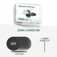 100pcs 25mm/0.98in Replaceable Sandpapers With Stainless Steel Metal Nail Drill Bits, For Foot And Nail Care, Grit Sizes: #80, #120, #180